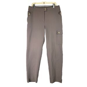 St. John Pull On‎ Pants Beige Womens 8 Black Cargo Straight Gold Stretch Career